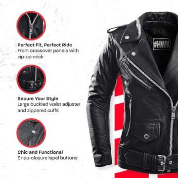 Stylish HWK Brando Leather Motorcycle Jacket for Women