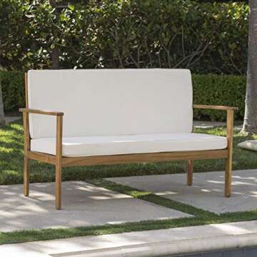 Christopher Knight Home Luciano Outdoor Acacia Wood Bench with Water Resistant Fabric Cushions, Brow...