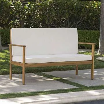 Christopher Knight Home Luciano Outdoor Acacia Wood Bench with Water Resistant Fabric Cushions, Brow...