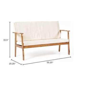 Christopher Knight Home Luciano Outdoor Acacia Wood Bench with Water Resistant Fabric Cushions, Brown Patina / Cream