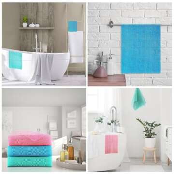 3 Pieces Long African Bath Sponge Exfoliating Body Scrubber Back Scrubber Skin Smoother,Great for Daily Use (Pink, Blue, Green)