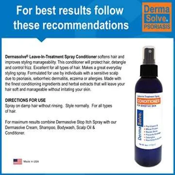 Dermasolve Psoriasis Leave-In-Treatment and Styling Spray Conditioner for Seborrheic Dermatitis, Sensitive Skin, Detangle, De-Flake, Soothing Anti Dandruff, Dry Scalp Repair for Damaged Hair