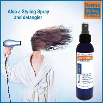 Dermasolve Psoriasis Leave-In-Treatment and Styling Spray Conditioner for Seborrheic Dermatitis, Sensitive Skin, Detangle, De-Flake, Soothing Anti Dandruff, Dry Scalp Repair for Damaged Hair