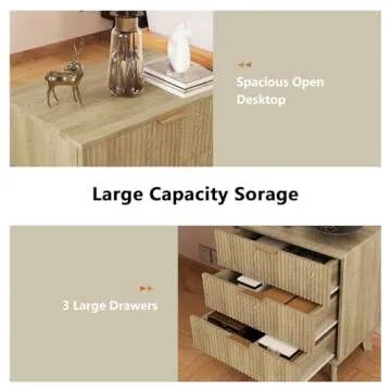 Mid-Century 3 Drawers Bedside Table Cabinet, Modern Nightstand with 3 Drawer and Solid Wood Legs, Contemporary 3-Drawer Nightstand, Mid Century Nightstand with 3 Storage Drawer for Bedroom (Natural)