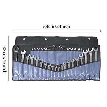 BoomBa 30 Pocket Wrench Roll Up Pouch - Portable Canvas Cloth Wrench Tool Organizer Bag Holder with SAE & Metric Labels