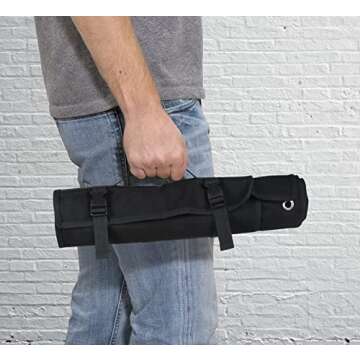 BoomBa 30 Pocket Wrench Roll Up Pouch - Portable Canvas Cloth Wrench Tool Organizer Bag Holder with SAE & Metric Labels