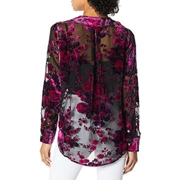 LIKELY Women's Adrianna Velvet Burnout Half Tuck Blouse, Fuchsia/Black, S