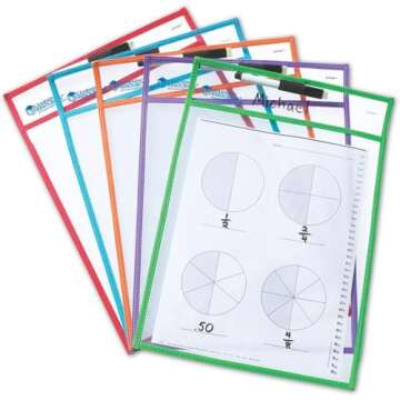 Learning Resources Write and Wipe Pockets, 5 Colorful Classroom Dry Erase Pockets, Ages 3+