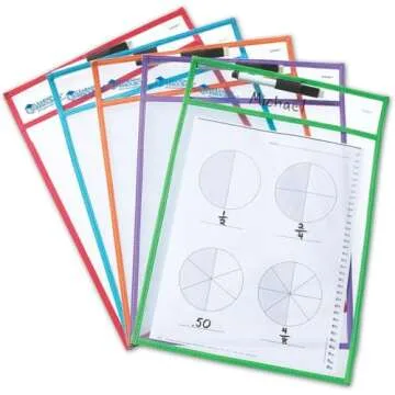Learning Resources Write and Wipe Pockets, 5 Colorful Classroom Dry Erase Pockets, Ages 3+