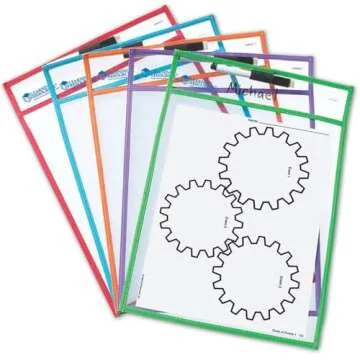 Learning Resources Write and Wipe Pockets, 5 Colorful Classroom Dry Erase Pockets, Ages 3+