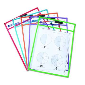 Learning Resources Write and Wipe Pockets, 5 Colorful Classroom Dry Erase Pockets, Ages 3+