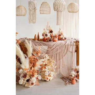 Ling's Moment 10Ft x 35" Wide Warm Sand Gauze Semi-Sheer Table Runner Cheesecloth Tablecloth for Wed...