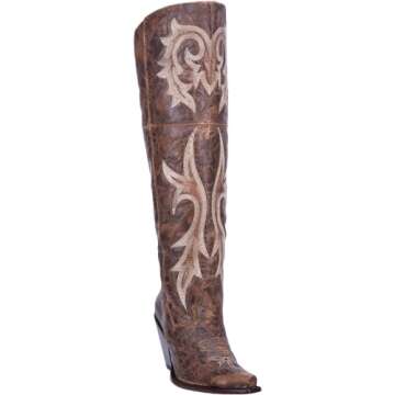 Dan Post Women’s Jilted Embroidered Snip Toe Dress Boots - Over the Knee High Heel - Brown - Size ...