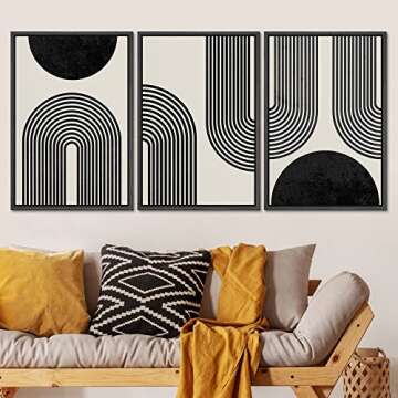 SIGNLEADER Framed Canvas Print Wall Art Spiral Parabolas & Solid Semi Circle Geometric Shapes Drawin...