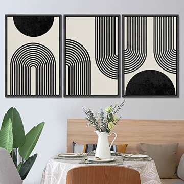 SIGNLEADER Framed Canvas Print Wall Art Spiral Parabolas & Solid Semi Circle Geometric Shapes Drawings Modern Art Contemporary Edgy Black and White for Living Room, Bedroom, Office - 24"x36"x3 BLACK
