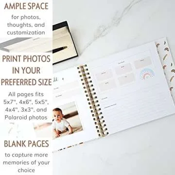 Baby Memory Book for Girl or Boy - First 5 Years Unisex Boho Rainbow Keepsake Journal to Record Newborn 1st Milestones - Gender Neutral Photo Album Scrapbook for Baby Shower - Pregnant New Mother Gift
