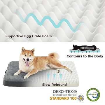 Lesure Orthopedic Dog Beds for Large Dogs - Egg Crate Foam Pet Bed Mat with Ultra Soft Sherpa Surfac...