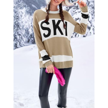Saodimallsu Women’s Oversized Color Block Sweater Ski Print