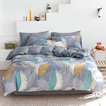 FenDie Blue Pillow Cases Queen Pillowcases Set of 2 100% Cotton Pillow Covers Standard Size Leaves Pattern Decorative Pillow Covers 20 x 26 Envelope Pillowcases