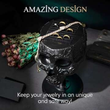 GUTE Skull﻿ Ring Holder 8" H Skull Decor, Goth Decor, Ring Organizer, ﻿Ring Storage Display, Jew...