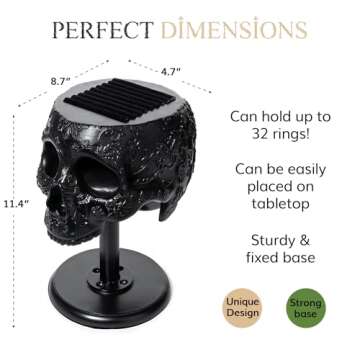 GUTE Skull﻿ Ring Holder 8" H Skull Decor, Goth Decor, Ring Organizer, ﻿Ring Storage Display, Jewelry Holder Trinket Tray for Rings!