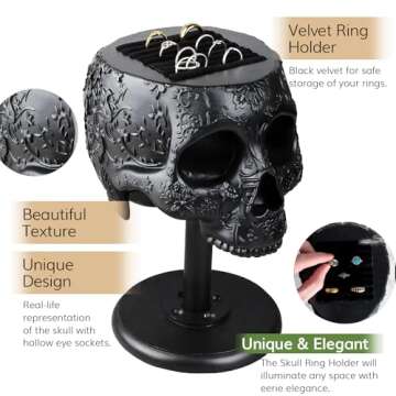 GUTE Skull﻿ Ring Holder 8" H Skull Decor, Goth Decor, Ring Organizer, ﻿Ring Storage Display, Jewelry Holder Trinket Tray for Rings!