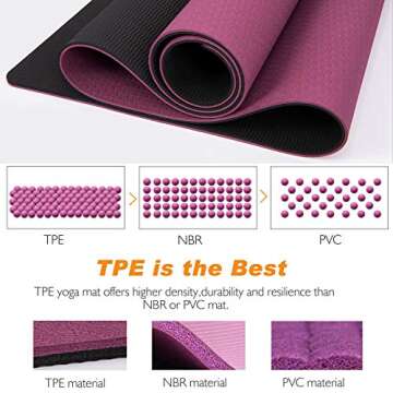 TOPLUS Yoga Mat - Classic 1/4 inch Pro Yoga Mat Eco Friendly Non Slip Fitness Exercise Mat with Carrying Strap-Workout Mat for Yoga, Pilates and Floor Exercises (Deep red)