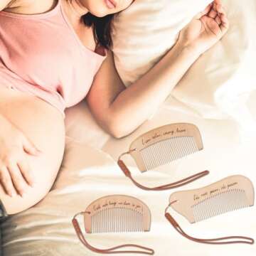 Ziliny Engraved Wooden Birthing Comb Set for Mothers to Be