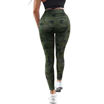MOSHENGQI High Waist Yoga Pants with Pockets Pattern Tummy Control Workout 4 Way Stretch Yoga Leggings for Women(M,Army Green)