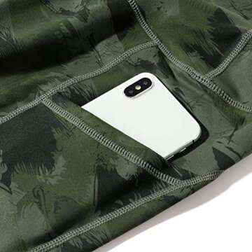 MOSHENGQI High Waist Yoga Pants with Pockets Pattern Tummy Control Workout 4 Way Stretch Yoga Leggings for Women(M,Army Green)