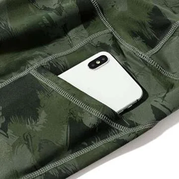 MOSHENGQI High Waist Yoga Pants with Pockets Pattern Tummy Control Workout 4 Way Stretch Yoga Leggings for Women(M,Army Green)