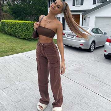 KMBANGI Women High Waist Baggy Jeans Wide Leg Straight Demin Cargo Pants Casual Loose Trousers Y2k Fashion Streetwear
