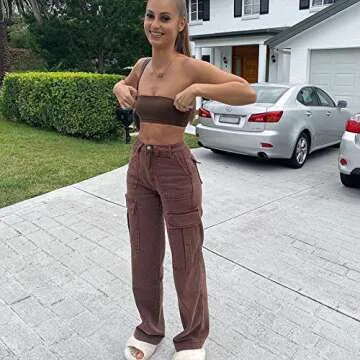 KMBANGI Women High Waist Baggy Jeans Wide Leg Straight Demin Cargo Pants Casual Loose Trousers Y2k Fashion Streetwear