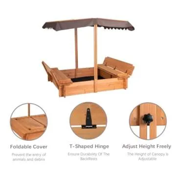 BIRASIL Wood Sandbox with Cover, Sand Box with 2 Bench Seats for Aged 3-8 Years Old, Sand Boxes for Backyard Garden, Sand Pit for Beach Patio Outdoor (Natural Wood, 48 Inch)