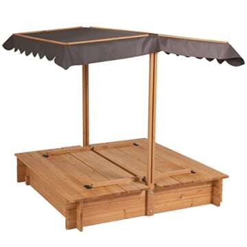 BIRASIL Wood Sandbox with Cover, Sand Box with 2 Bench Seats for Aged 3-8 Years Old, Sand Boxes for Backyard Garden, Sand Pit for Beach Patio Outdoor (Natural Wood, 48 Inch)