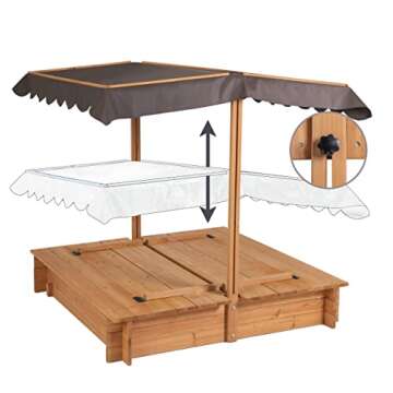 BIRASIL Wood Sandbox with Cover, Sand Box with 2 Bench Seats for Aged 3-8 Years Old, Sand Boxes for Backyard Garden, Sand Pit for Beach Patio Outdoor (Natural Wood, 48 Inch)