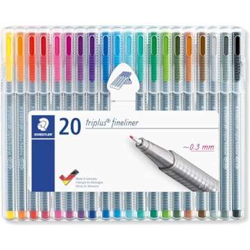 STAEDTLER triplus fineliner, 0.3mm metal-clad tip, ergonomic triangular barrel, for writing, drawing and coloring, set of 20 fineliners, 334 SB20