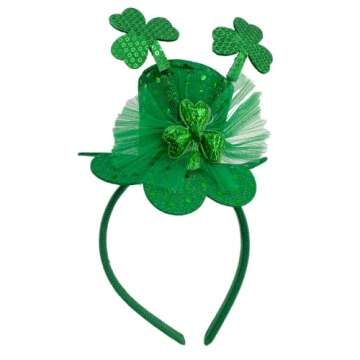 Needzo Little Top Hat St. Patrick's Sequin Headband, Green Hair Accessory With Clovers and Tulle for...