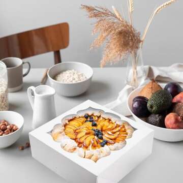 LOKQING 20 Pack Pie Boxes 9x9x3Inch Cake Boxes Bakery Boxes with Window for Pie, Cookies, Donuts, Chocolate Covered Strawberries (White)