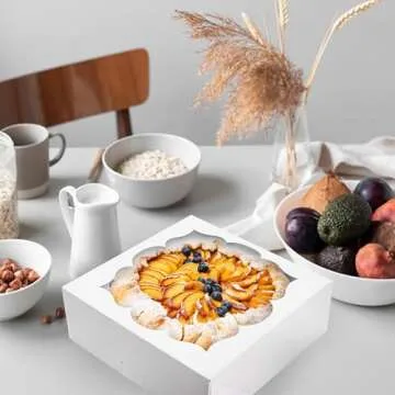 LOKQING 20 Pack Pie Boxes 9x9x3Inch Cake Boxes Bakery Boxes with Window for Pie, Cookies, Donuts, Chocolate Covered Strawberries (White)