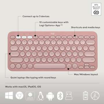 Logitech Pebble 2 Combo, Wireless Keyboard and Mouse, Quiet and Portable, Customizable, Logi Bolt, Bluetooth, Easy-Switch for Windows, macOS, iPadOS, Chrome - Tonal Rose