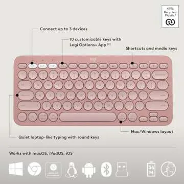 Logitech Pebble 2 Combo, Wireless Keyboard and Mouse, Quiet and Portable, Customizable, Logi Bolt, Bluetooth, Easy-Switch for Windows, macOS, iPadOS, Chrome - Tonal Rose