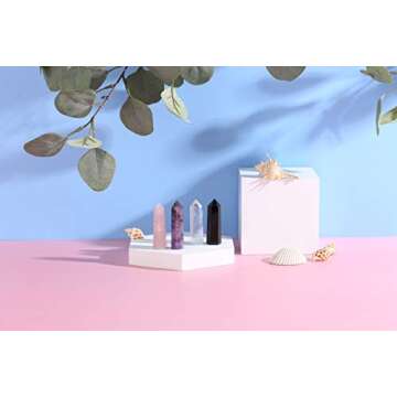 Luckeeper Healing Crystal Wands,2" Amethyst Crystal, Rose Quartz,Clear Quartz and Black Obsidian£¬6 Faceted Reiki Chakra Stones 4 pcs