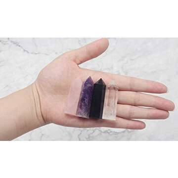 Luckeeper Healing Crystal Wands,2" Amethyst Crystal, Rose Quartz,Clear Quartz and Black Obsidian£¬6 Faceted Reiki Chakra Stones 4 pcs