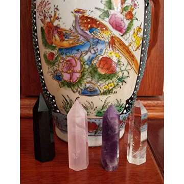 Luckeeper Healing Crystal Wands,2" Amethyst Crystal, Rose Quartz,Clear Quartz and Black Obsidian£¬6 Faceted Reiki Chakra Stones 4 pcs
