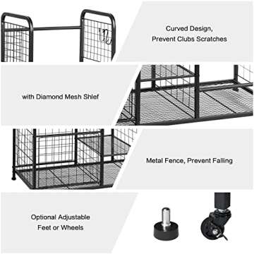 Garage Sports Equipment Organizer & 2 Golf Bag Organizer, Sports Organizer For Garage Outdoor Toy Storage Ball Storage Golf Organizer For Garage with Baskets, Hooks