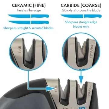 KitchenIQ 50009 Edge Grip 2-Stage Knife Sharpener, Black, Coarse & Fine Sharpeners, Compact for Easy Storage, Stable Non-Slip Base, Soft Grip Rubber Handle, Straight & Serrated Knives