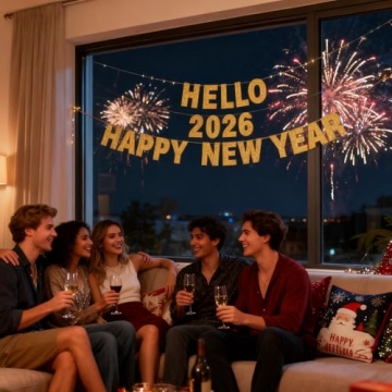 2026 Happy New Year Banner Gold Glitter Party Decorations