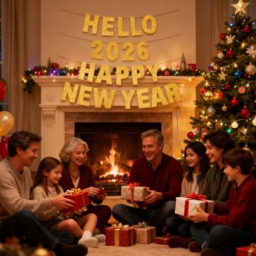 2026 Happy New Year Banner Gold Glitter Party Decorations