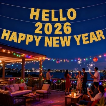 2026 Happy New Year Banner Gold Glitter Party Decorations